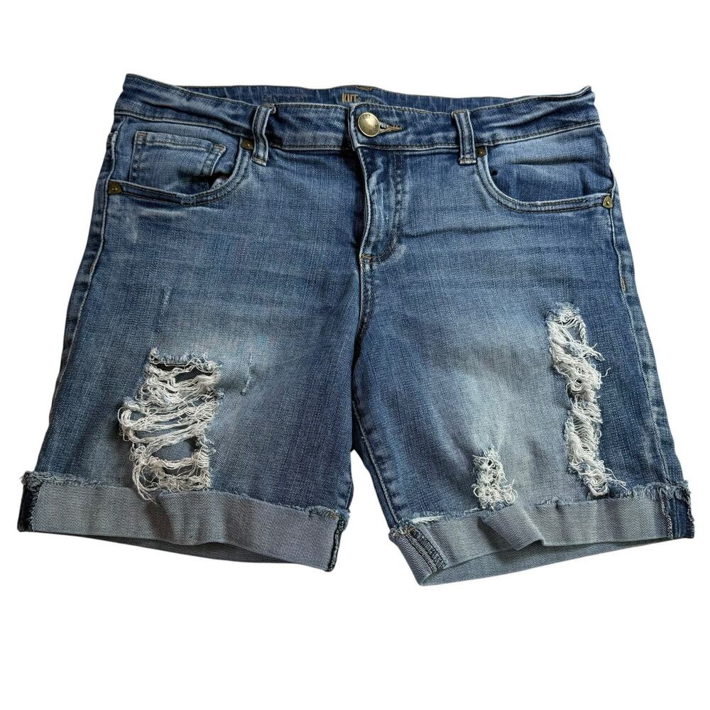 Kut From The Kloth Denim Shorts Size 10 Distressed Cuffed Stretch 6” Inseam